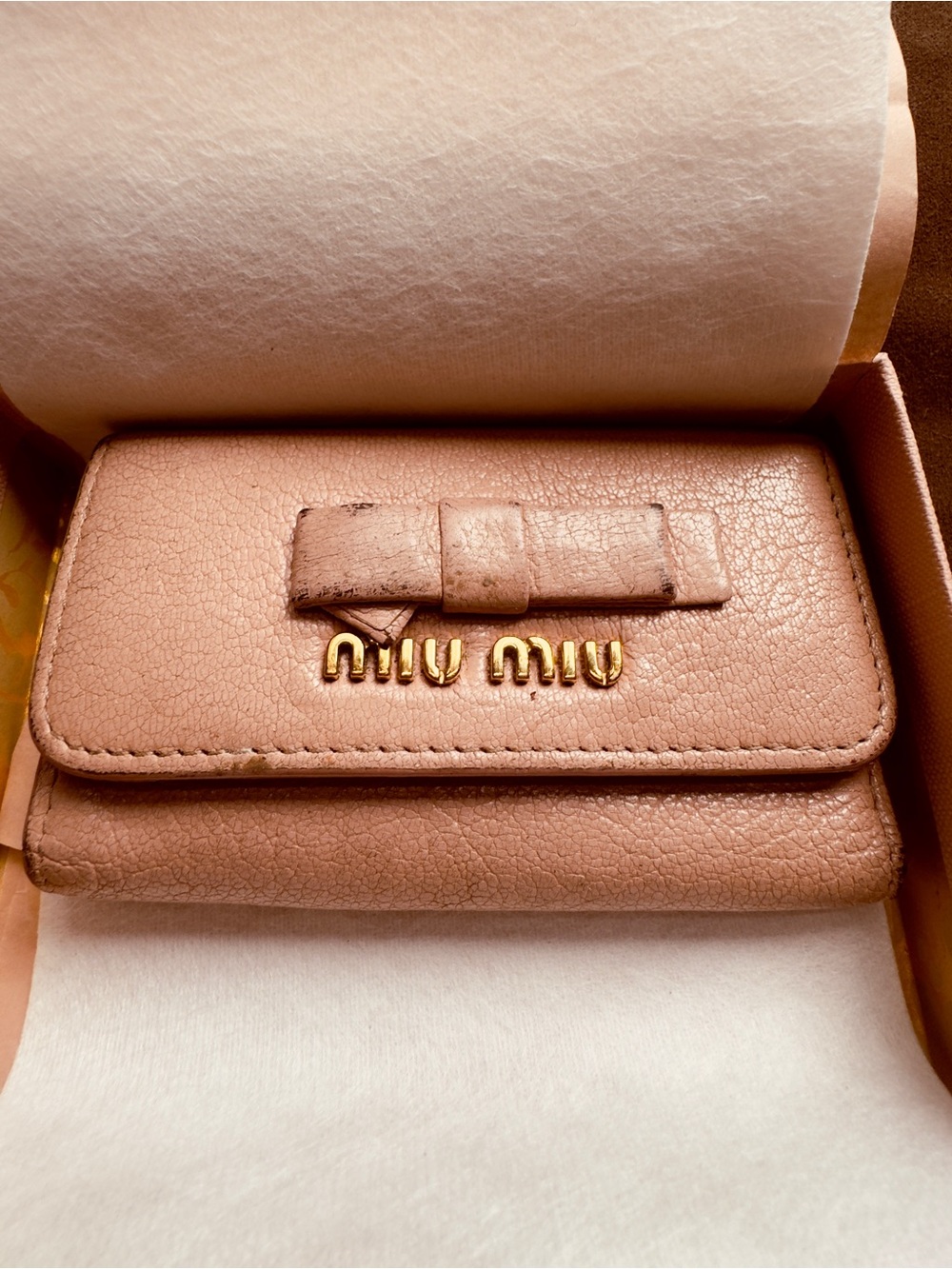 Miu Miu Blush Pink Leather Bow purse key chain Wallet